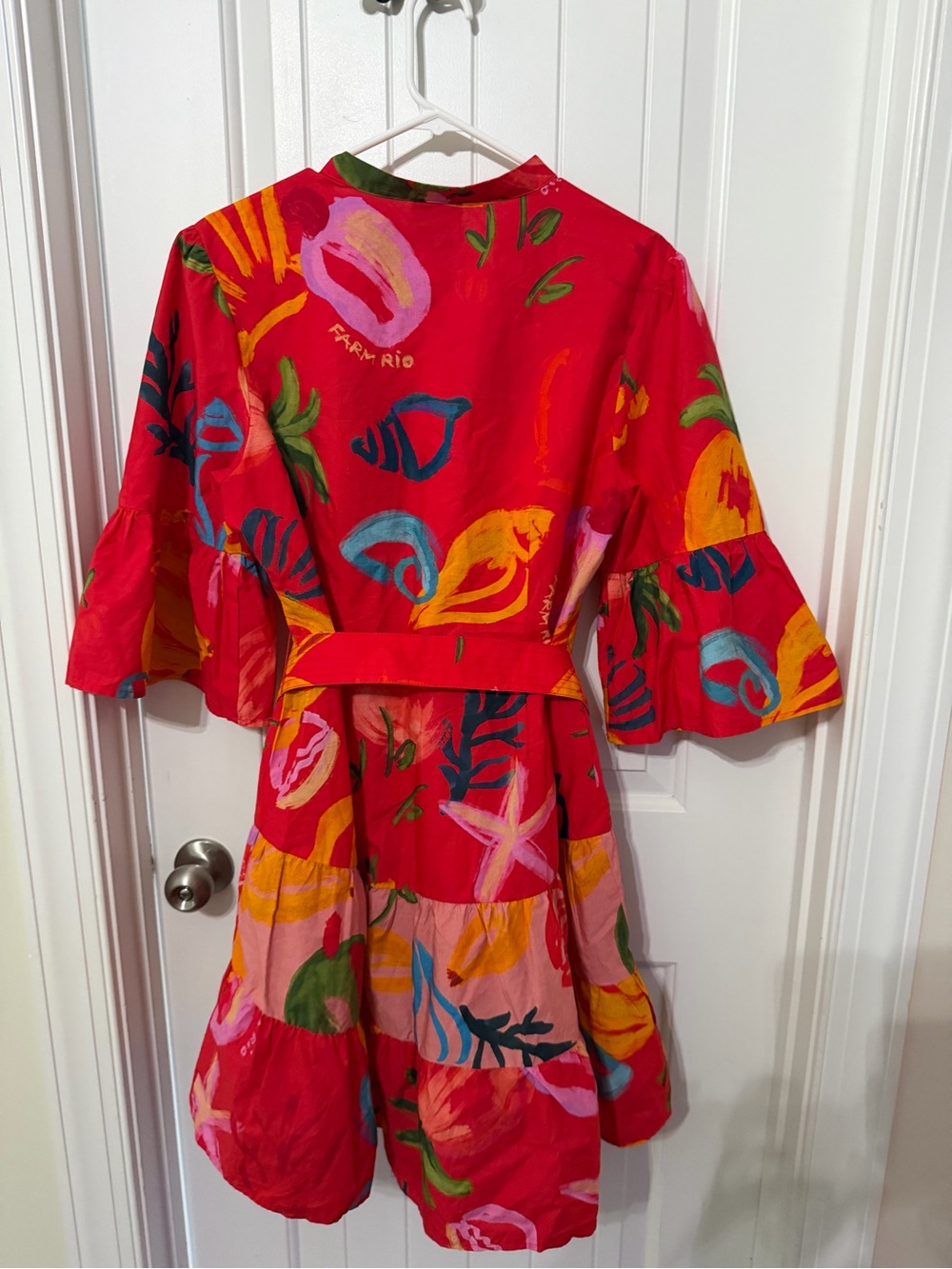 FARM Rio Red Multicolor Floral Tiered Dress